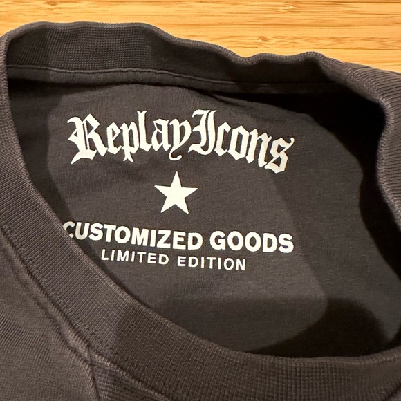 Replay Ripped Patched  Crewneck Sweatshirt Black/Grey Size Medium - Picture 8 of 11